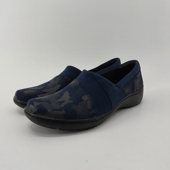 Clarks Cora Heather Interest Camo Navy Blue Loafers Size 8 - Picture 6 of 13